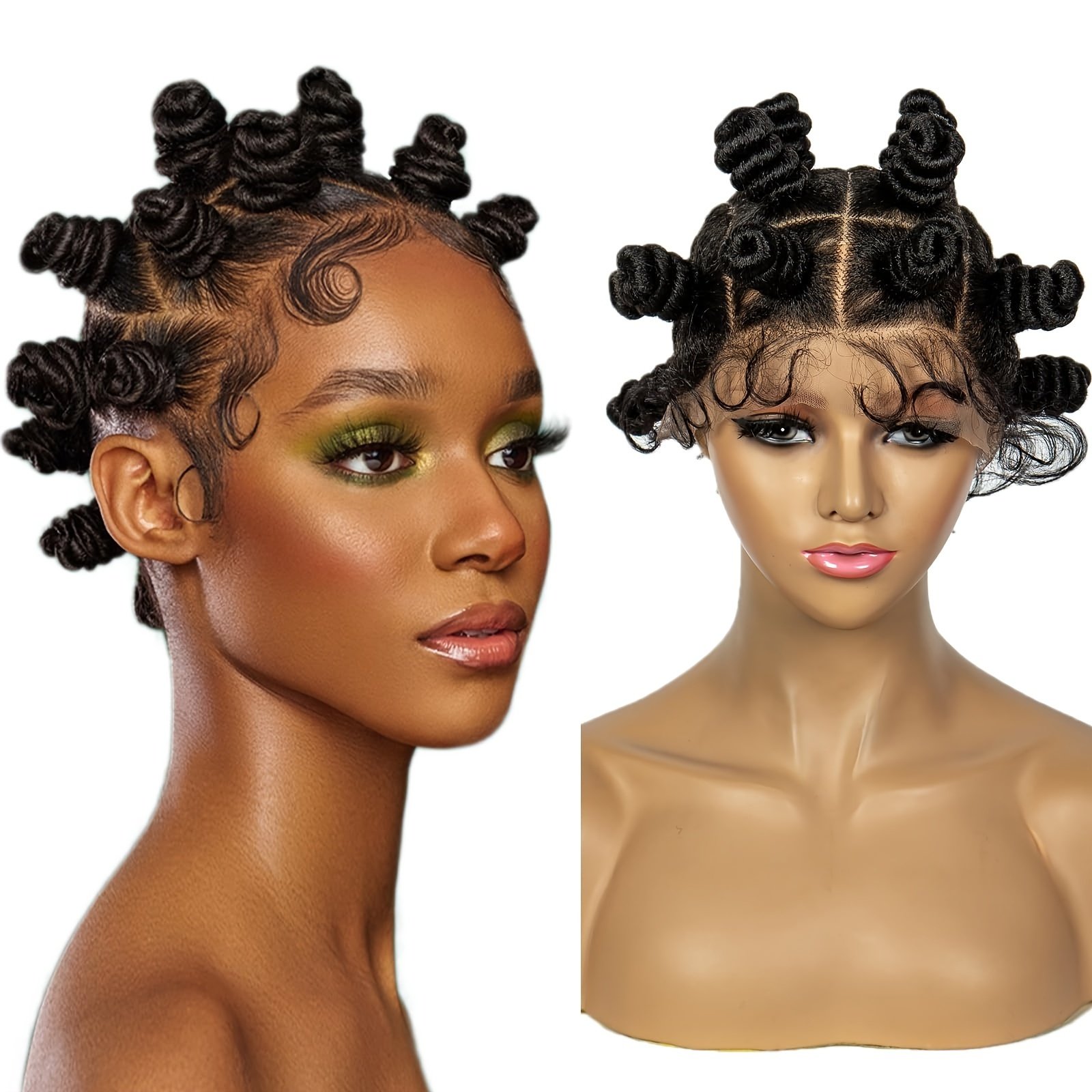 MISHELL Elegant Bantu Knots Braided Wig for Women - Full Lace, 180% Density, Handmade Synthetic Short Wig with Curly Ends, Versatile & Comfortable, Suitable for All Skin Tones, Festive Party Wig|Voluminous Hairpiece|Synthetic Fiber Wig, Wig Accessories - Image 27