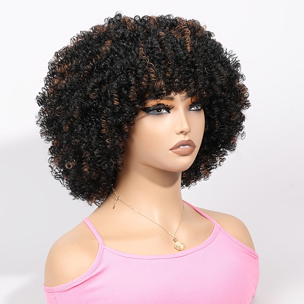 1pc Women's 9mm Curl Wig, Black Brown Wig, Natural Versatile Cap-Style Wig, Full Head Wig - Image 4