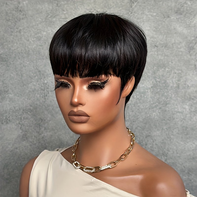 6-Inch Short Straight Human Hair Wig with Bangs 150% Density, Brazilian Remy Hair, Full Machine-Made Without Glueless, Suitable for Any Occasion & Party - Image 12
