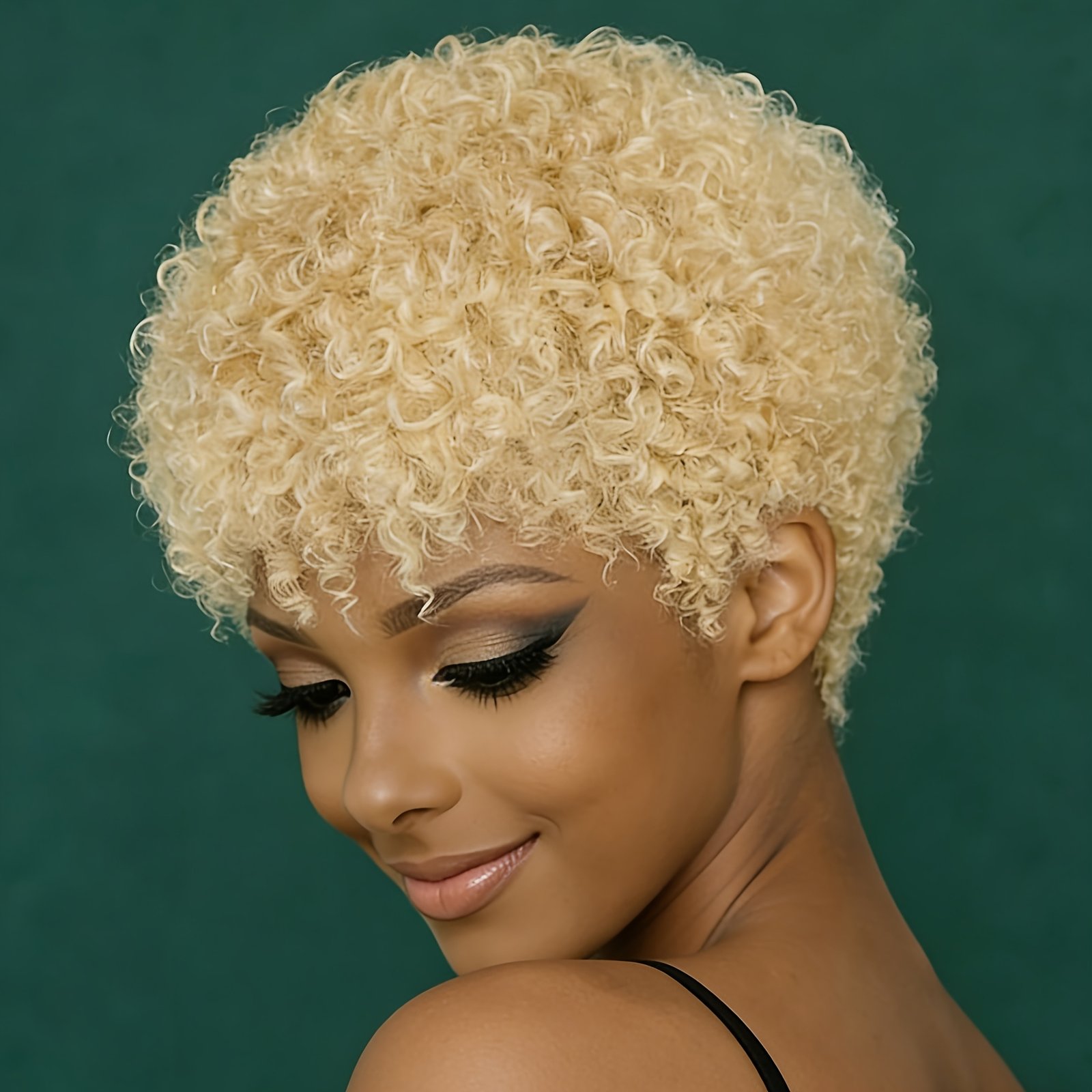 10.16cm-Women's 27# Blonde Color Cosplay Wig for Halloween Short Pixie Cut Wig 200% Density Curly Wave Human Hair Wigs with Bangs Easy to Wear Hairpiece for Daily Party & Cosplay & Christmas & Black Friday - Image 12