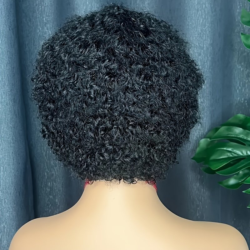 180% Pixie Cut Short Afro Curly Bob Human Hair Wigs 15.24 cm/105G with Bangs for Women Brazilian Virgin Remy Hair Natural Black Color Kinky Curly Wigs No Lace Front Natural Brazilian Real Hair - Image 24