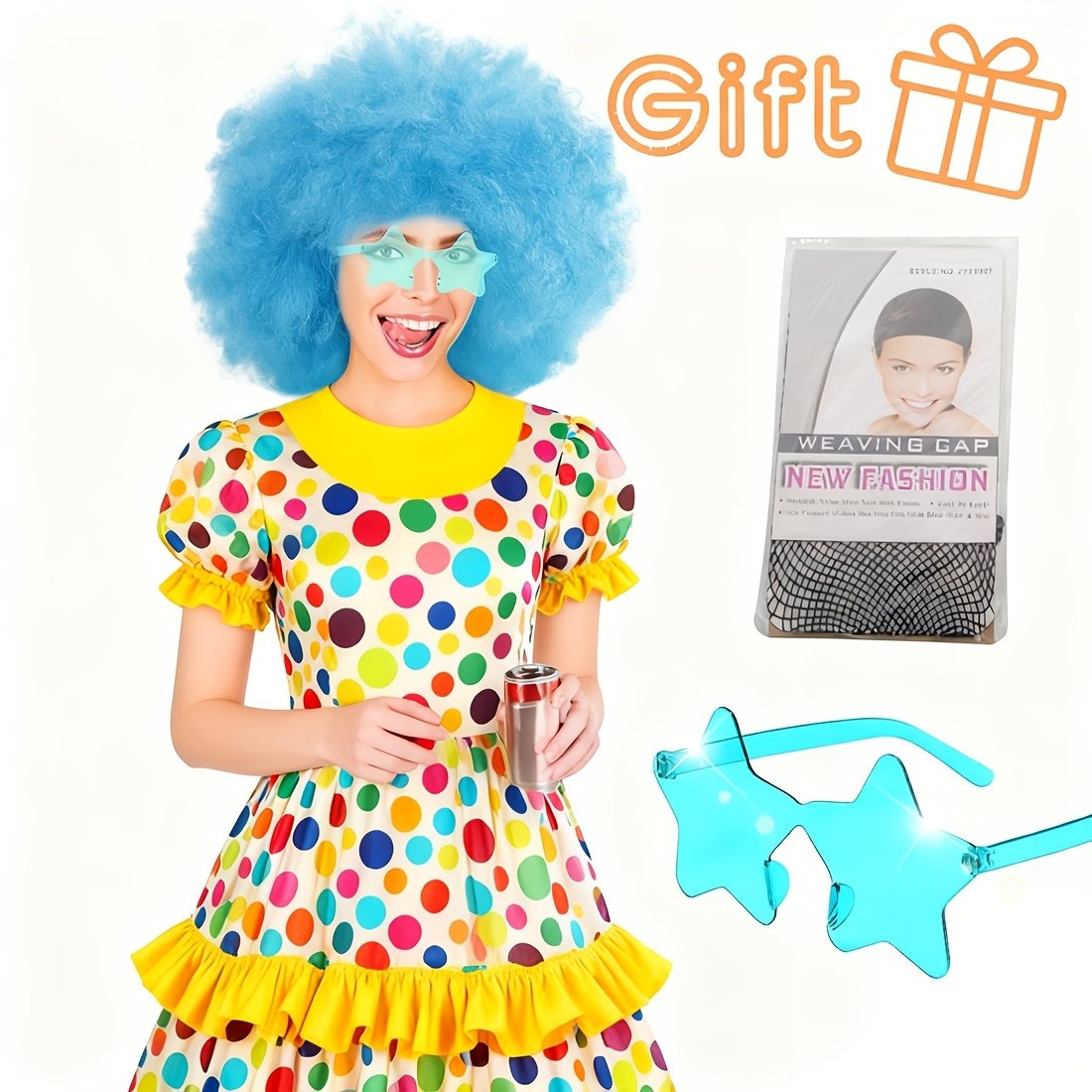Discount Promotion on Colorful Curly Clown Wigs for Costume Parties, Complete with Funny Glasses And a Hairnet for Fans - Image 16