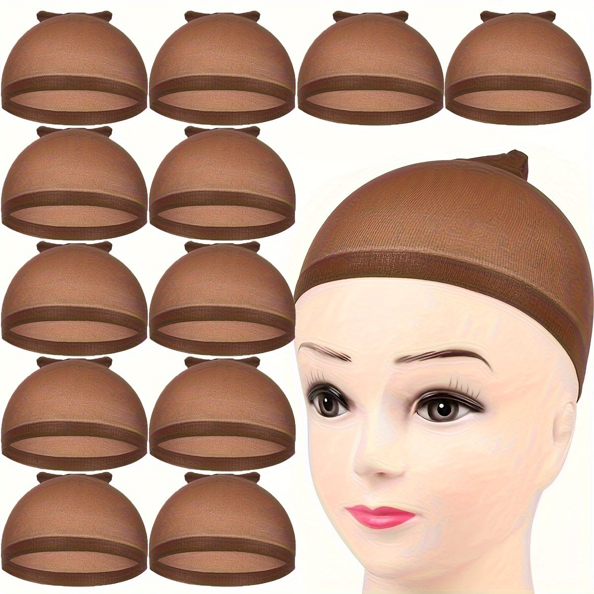 12pcs Women’s Stretch Nylon Wig Caps – Elastic and Comfortable, Available in Dark Brown/Black/Light Brown