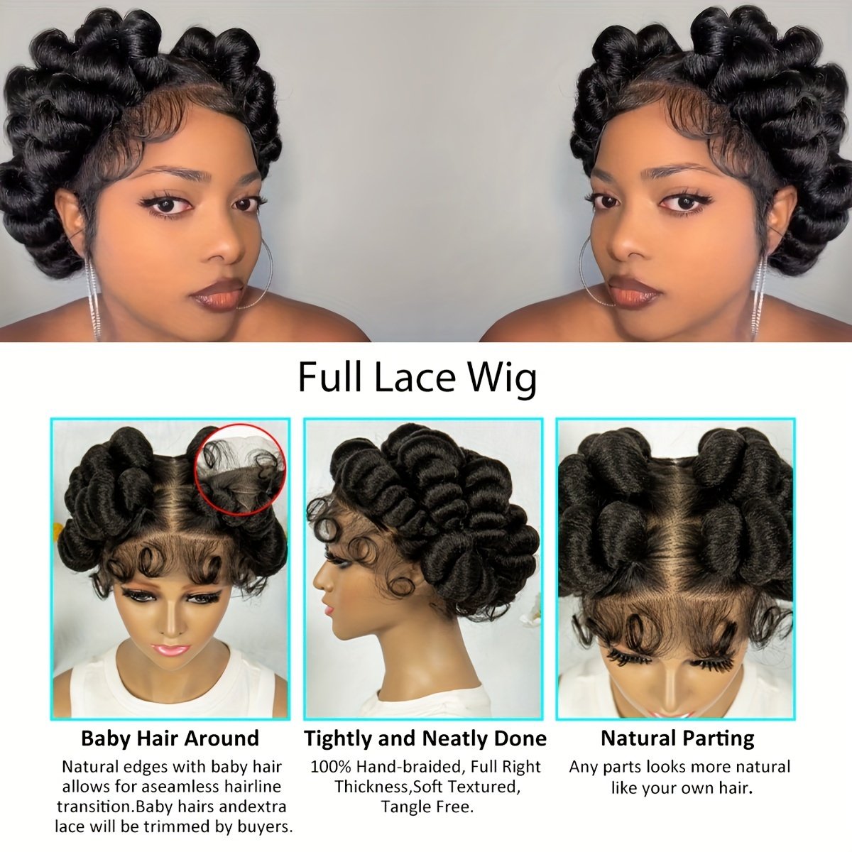 Elegant Full Lace Braid Wig for Women - 200% Density, Double-Layered, Short Style with Large Partition - Perfect for Daily Wear - Image 23