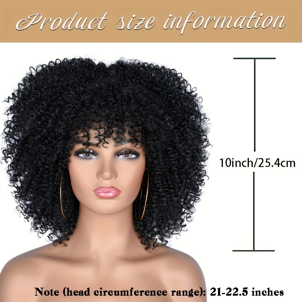 25.4cm Short Curly Afro Wigs for Bomb Afro Kinky Curly Wig with Bangs Synthetic Fiber Full Wig - Image 12