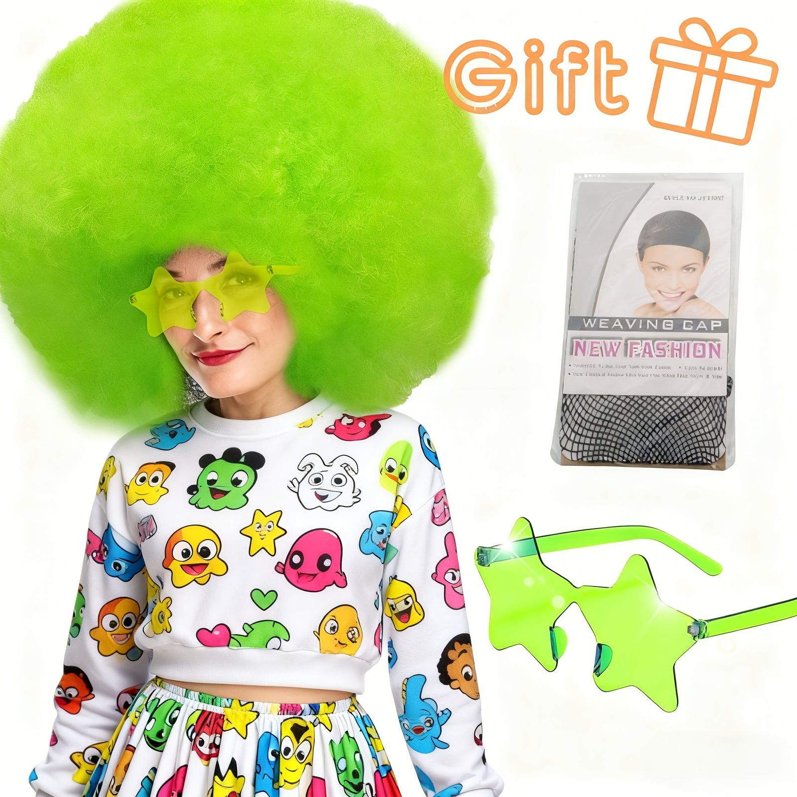 Discount Promotion on Colorful Curly Clown Wigs for Costume Parties, Complete with Funny Glasses And a Hairnet for Fans - Image 8
