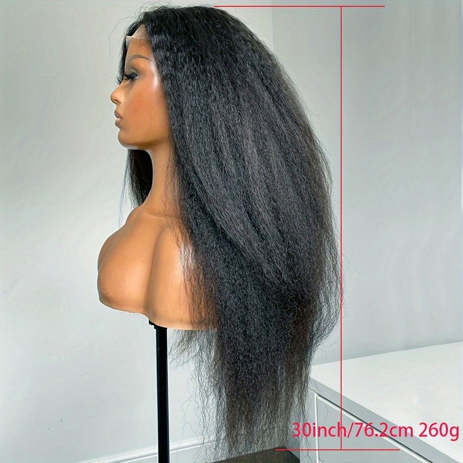 1pc Yaki Soft 180Density 76.2cm Long Black Kinky Straight 13*4*1 Lace Front Wig for Babyhair Glueless Daily Fashion Heat Resistant Preplucked - Image 3