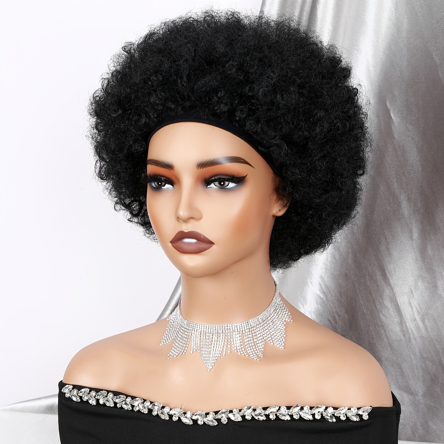 Afro Headband Wig Short Afro Kinky Curly Wigs for Women Natural Black Glueless Afro Wigs with headbands attached Afro Curly Headband Wigs Synthetic Afro Scarf Wigs for Womens Afro Wigs