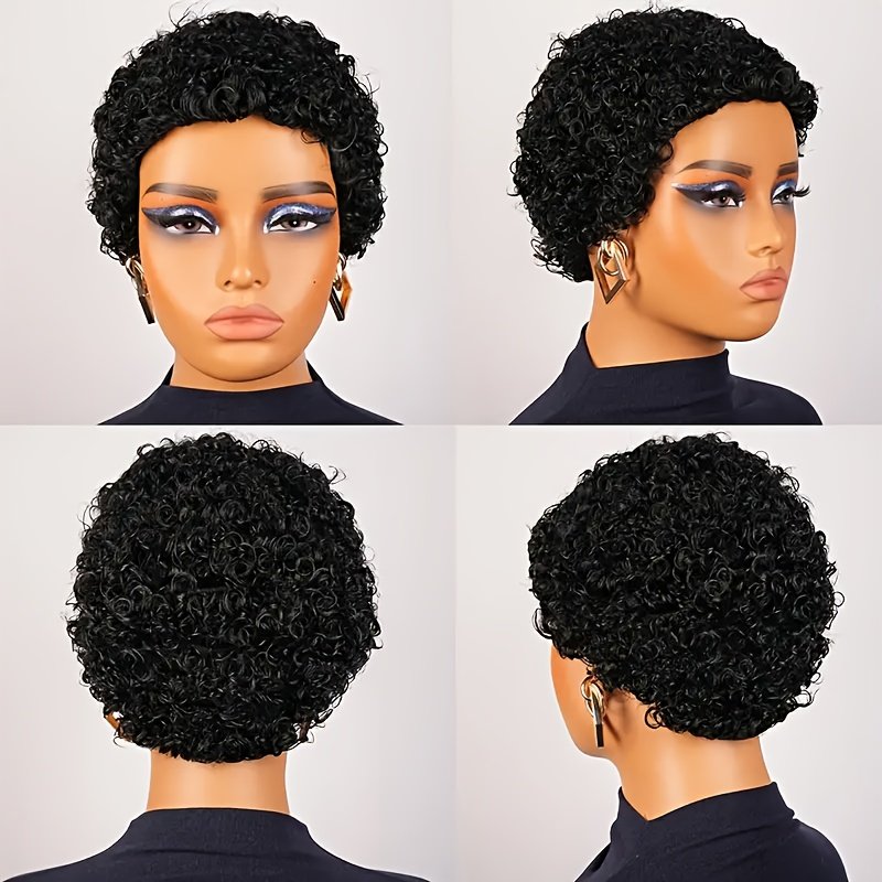 Chic Pixie Cut Wig for Women - 180% Density Virgin Peruvian Remy Human Hair, Kinky Curly Afro Style, Glueless Full Wig with Natural Water Wave Ready to Wear And Leave Wig Suitable for The New Year - Image 36