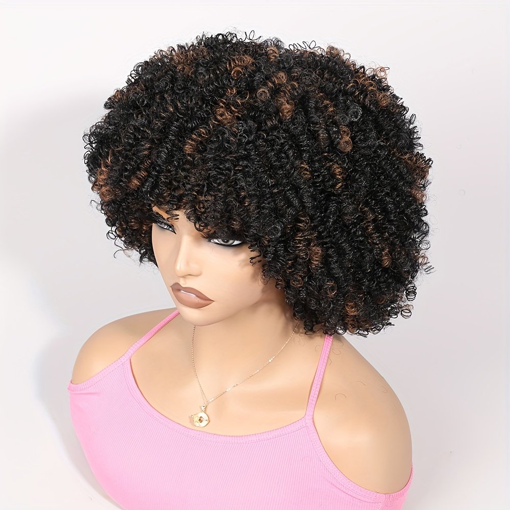 1pc Women's 9mm Curl Wig, Black Brown Wig, Natural Versatile Cap-Style Wig, Full Head Wig - Image 2