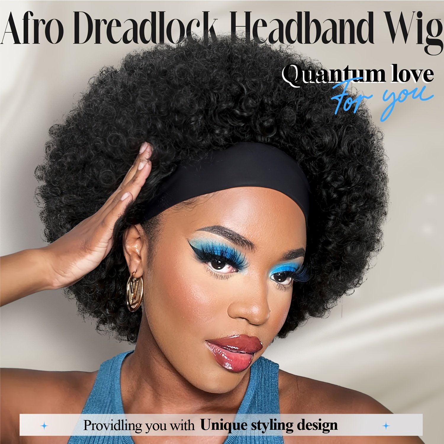Afro Headband Wig Afro Curly Glueless Wigs Black Brown Short Afro Wig Kinky Curly Wig Headband Wigs for Women Natural Black Afro Wigs with Headbands Attached Afro Curly Headband Wigs Synthetic Afro Scarf Wigs for Womens Afro Wigs - Image 6