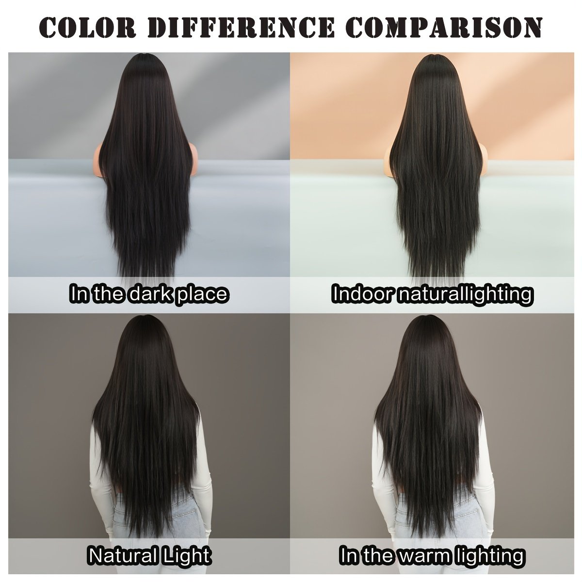 Long Straight Black Wig with Bangs High Layered 150% Density Black Wigs for Women Daily Party Use Synthetic Fiber Wig Heat Resistant 86.36 cm - Image 9