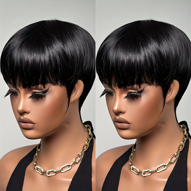 6-Inch Short Straight Human Hair Wig with Bangs 150% Density, Brazilian Remy Hair, Full Machine-Made Without Glueless, Suitable for Any Occasion & Party - Image 4