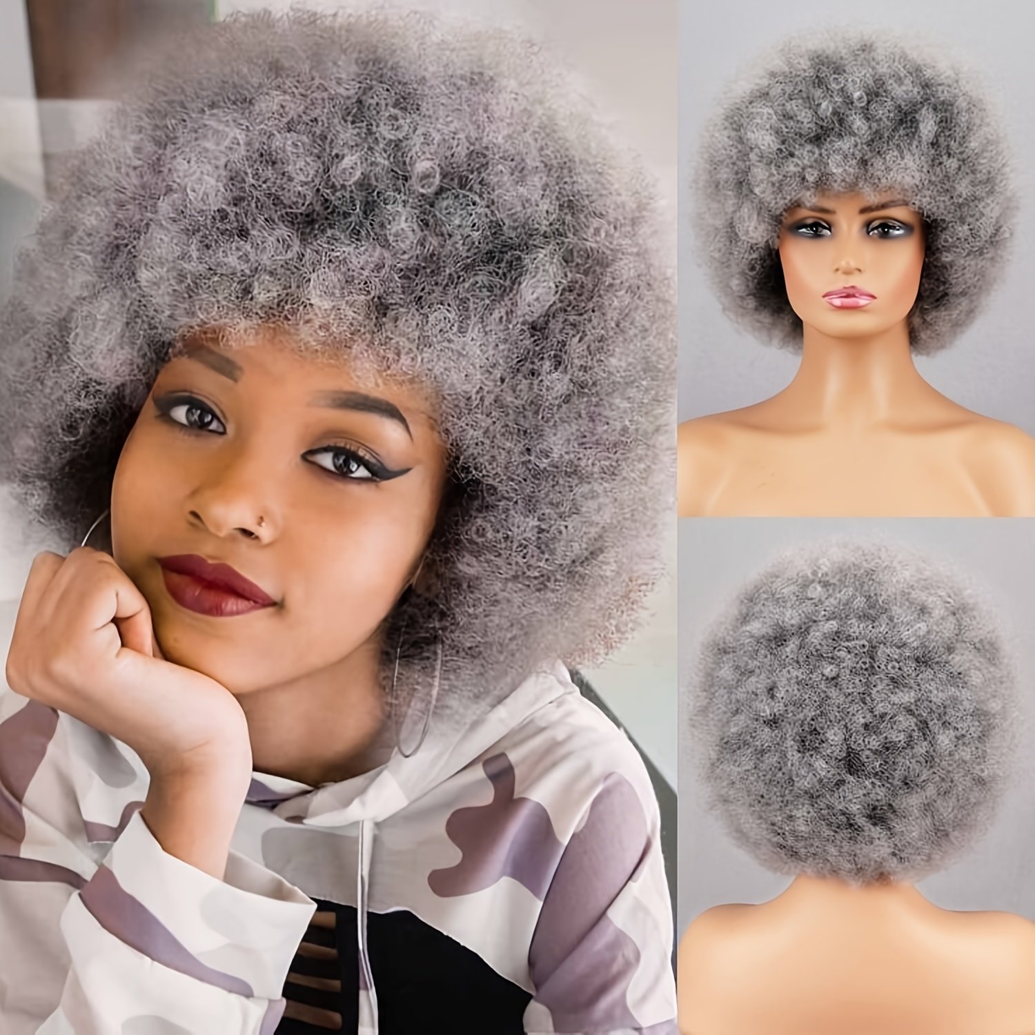 Large Short Afro Wig with Big, Soft, And Bouncy Puffy Curls, Perfect for Everyday Wear Without Glue