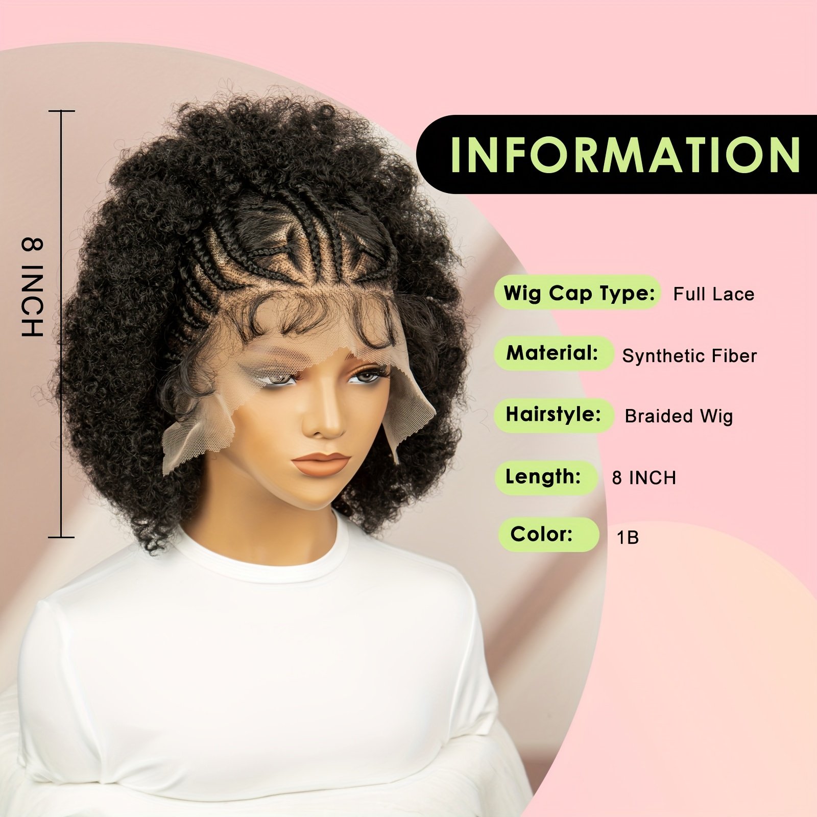 Full lace pure hand-woven front braid afro short black braid wig head cover daily wear breathable comfortable and fashionable - Image 24