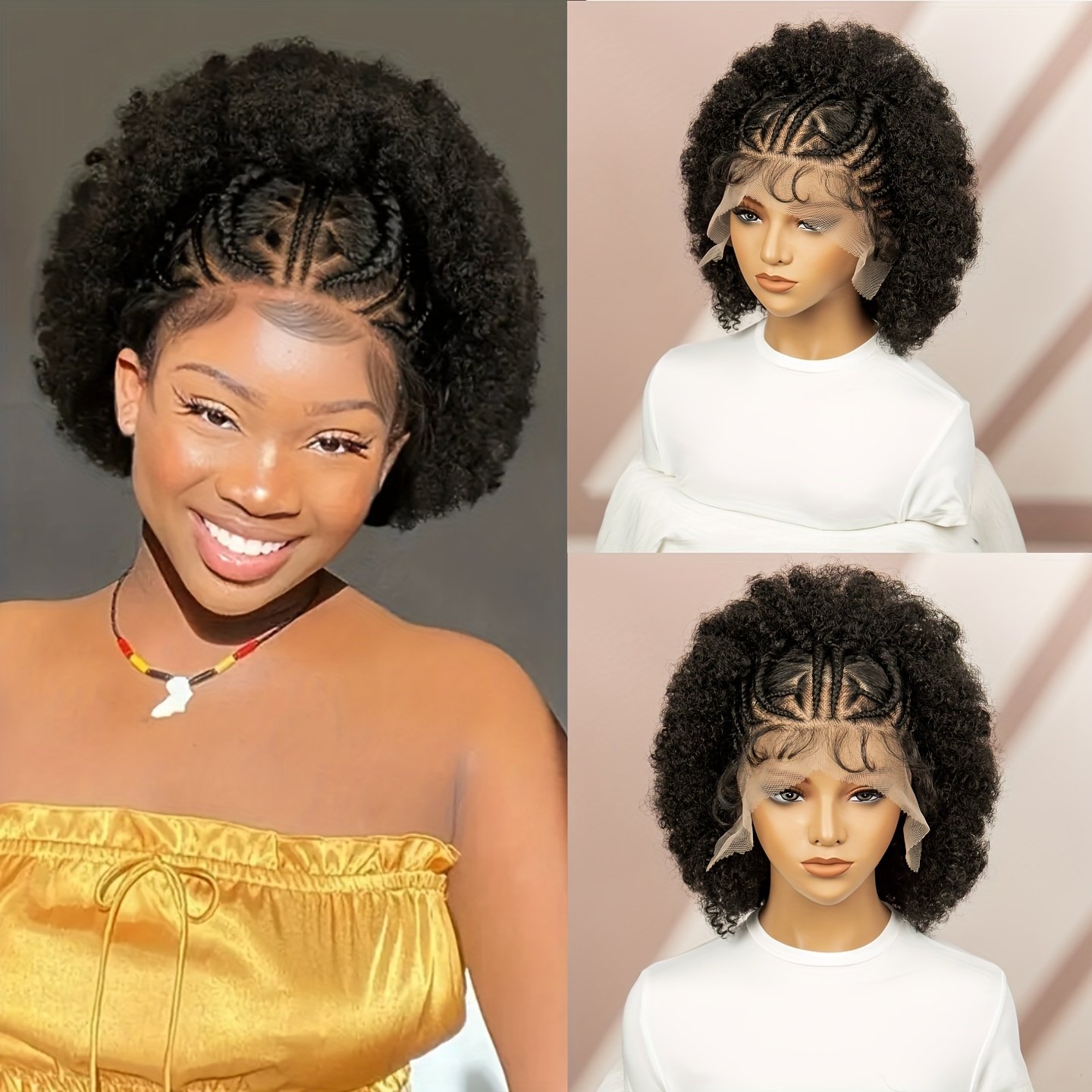 Full lace pure hand-woven front braid afro short black braid wig head cover daily wear breathable comfortable and fashionable - Image 4