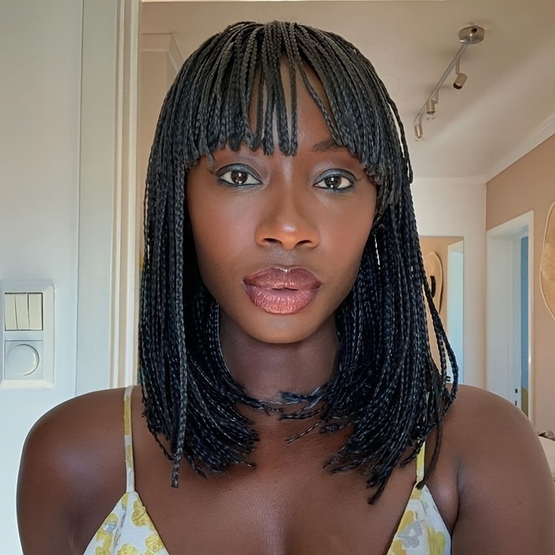 Braid Wig Short Braided Wigs Synthetic Short Box Braided Wig with Bangs Small Box Braided Wigs Bob Braid Wigs for Women