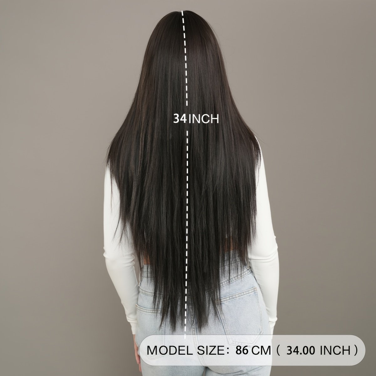 Long Straight Black Wig with Bangs High Layered 150% Density Black Wigs for Women Daily Party Use Synthetic Fiber Wig Heat Resistant 86.36 cm - Image 6