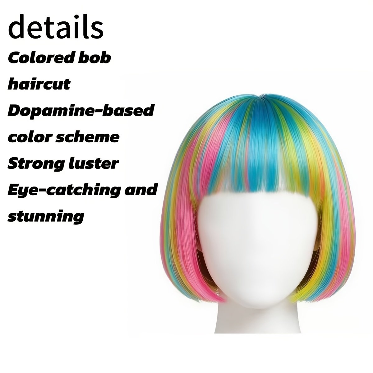 This Vibrant Bob Wig with Rainbow Colors Is Ideal for Graduation Celebrations, Photos, Themed Events, Parties, And Nightlife. Its Top Is Designed to Be Both Thin And Thick - Image 11