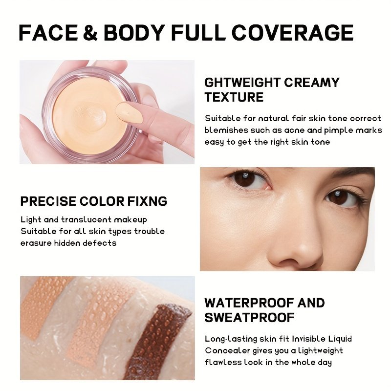 Full Cover Base Concealer Cream for Dark Circles, Women Liquid Foundation Smooth Concealer Corrector Long Lasting for Dark Spot Under Eye Circles Cover Face Makeup Hide for Dark Spot