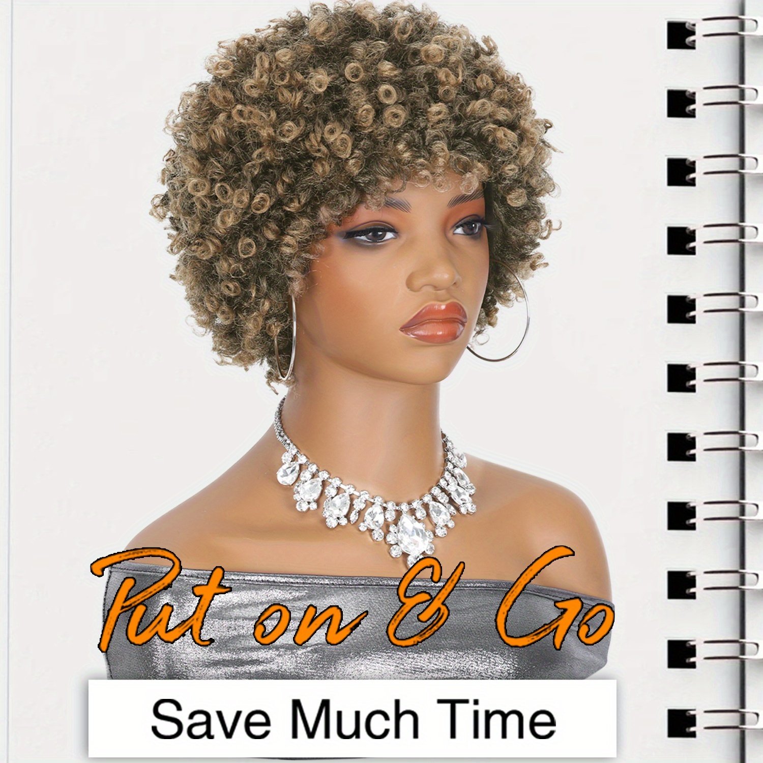 Short Curly Wig Mixed Brown Afro Wig for Men Or Women Short Curly Disco Rock Wig Hippie Costume Wigs Short Fluffy Disco Afro Wigs Synthetic Hair Replacement Wig for Music Festival Concert for Daily Party, Christmas, Cosplay, Parties, Etc