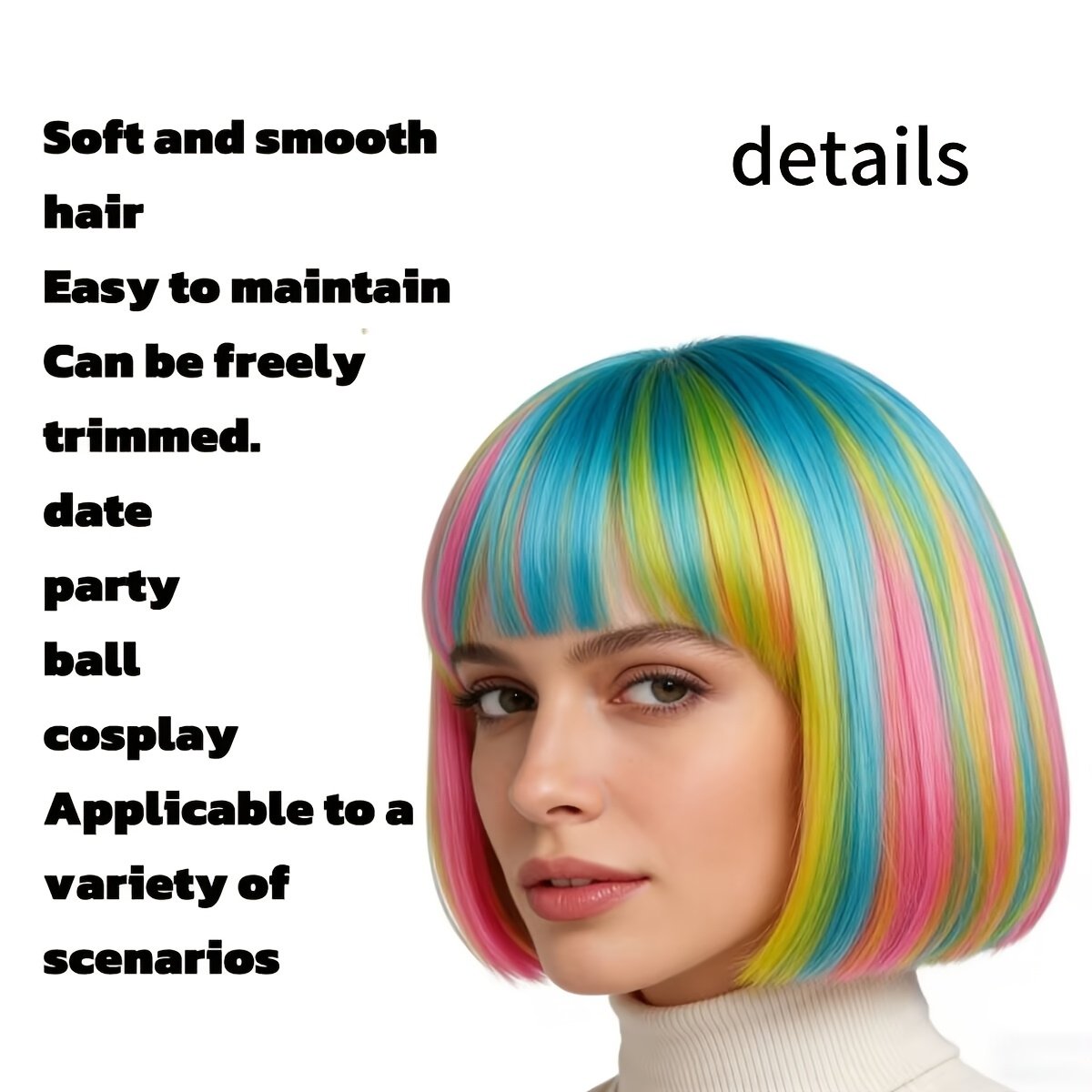 This Vibrant Bob Wig with Rainbow Colors Is Ideal for Graduation Celebrations, Photos, Themed Events, Parties, And Nightlife. Its Top Is Designed to Be Both Thin And Thick - Image 17