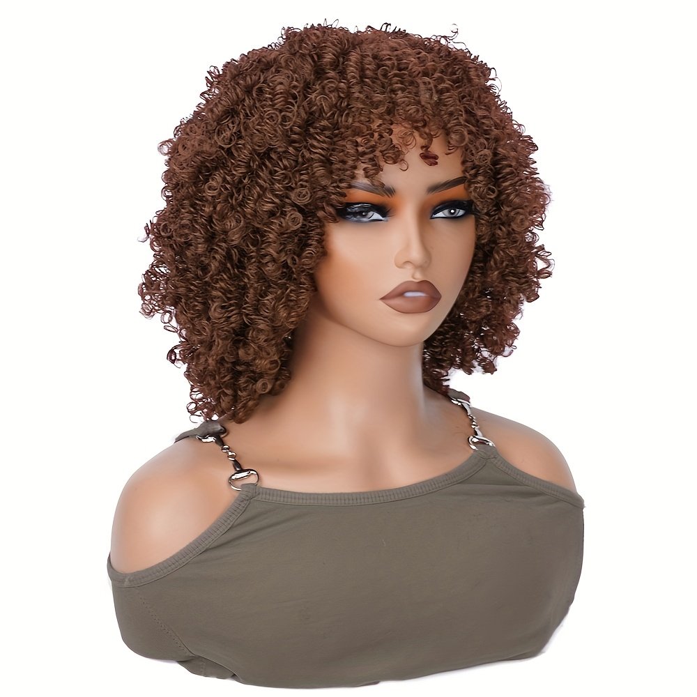 Short Afro Curly Wigs for Women Wavy Curly Wig Synthetic Heat Resistant Curly Afro Wig with Bangs Big Stretch Fluffy Curly Afro Wig 30.48 cm High-Density Soccer Fan Wig, Elastic Cap for Easter Rave Anime Music Festival Cosplay - Image 9