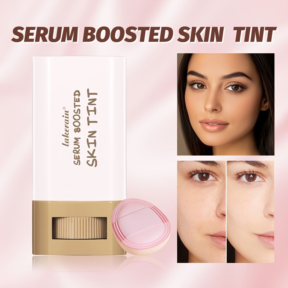 SERUM BOOSTED SKIN TINT + Soft Makeup Puff, Stick Foundation, Spring/summer Foundation Cosmetics, Smooth Light Nude Bronze Color, Concealing Foundation, Waterproof Long-lasting, Nourishing Ingredients Hyaluronic Acid Nicotinamide, for All Makeup - Image 2