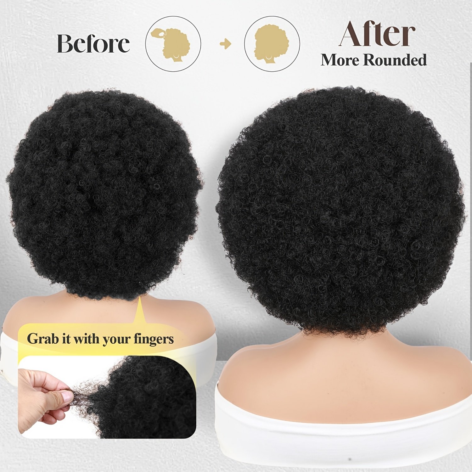 Afro Headband Wig Afro Curly Glueless Wigs Black Brown Short Afro Wig Kinky Curly Wig Headband Wigs for Women Natural Black Afro Wigs with Headbands Attached Afro Curly Headband Wigs Synthetic Afro Scarf Wigs for Womens Afro Wigs - Image 3