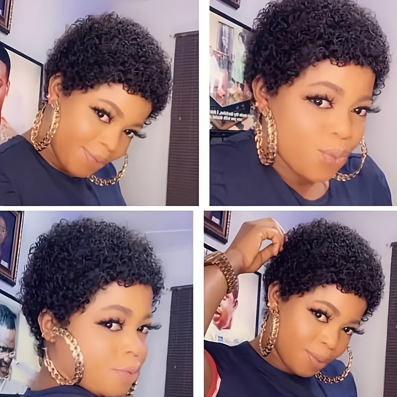 Chic Pixie Cut Wig for Women - 180% Density Virgin Peruvian Remy Human Hair, Kinky Curly Afro Style, Glueless Full Wig with Natural Water Wave Ready to Wear And Leave Wig Suitable for The New Year - Image 37