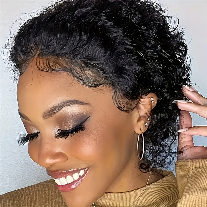 Women'S Natural Look Lace Front Wig - 13X1 Lace Front, Voluminous Curly Pixie Bob, High Density 150%, Everyday And Special Occasion Hairstyle - Brazilian Human Hair Wigs, Elegant Hair Solution, Protective Style, Professional Styling - Image 28