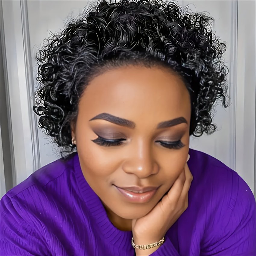 Women'S Natural Look Lace Front Wig - 13X1 Lace Front, Voluminous Curly Pixie Bob, High Density 150%, Everyday And Special Occasion Hairstyle - Brazilian Human Hair Wigs, Elegant Hair Solution, Protective Style, Professional Styling - Image 16