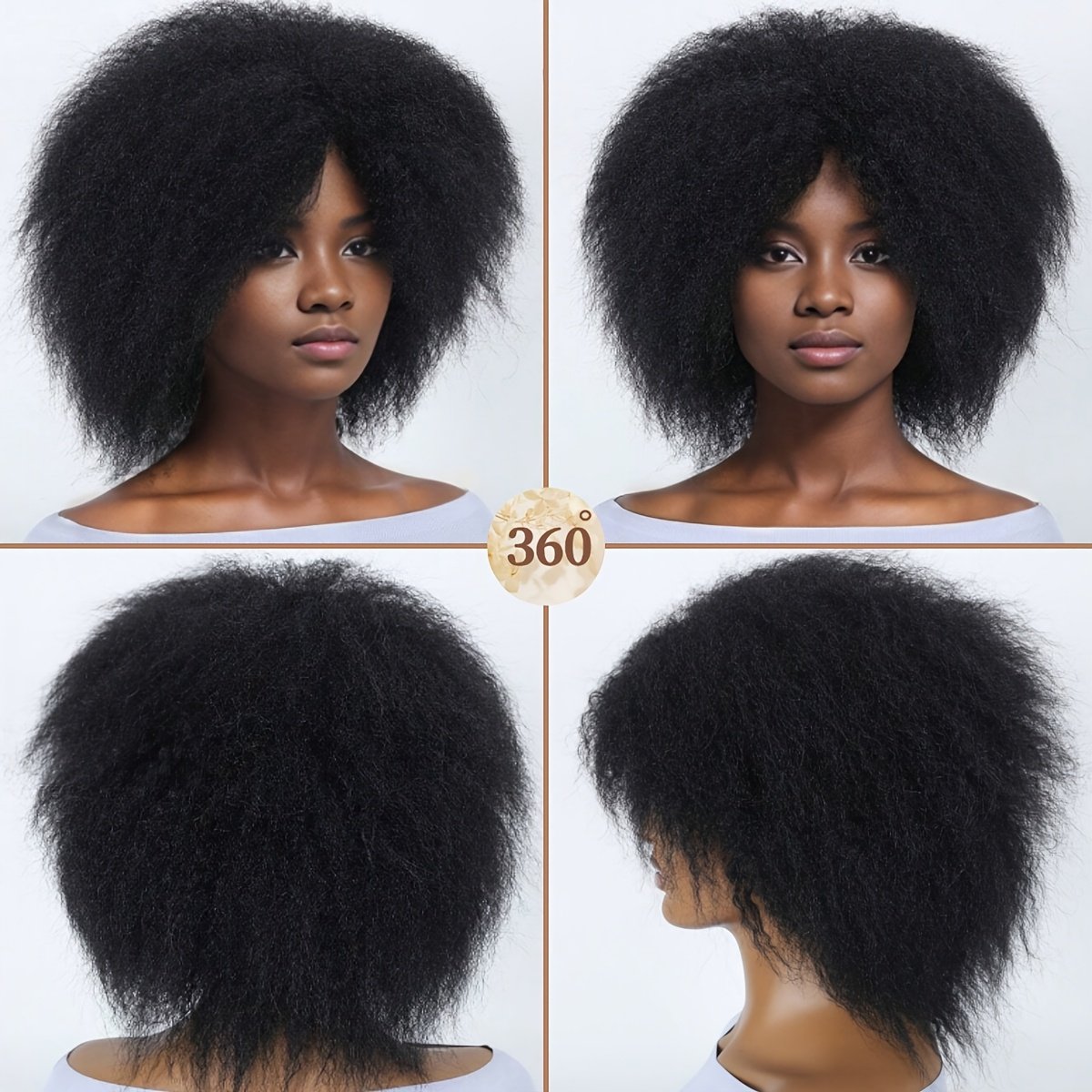 Short Fluffy Straight Synthetic Wig 25.4 cm Kinky Straight Wig Short Afro Hot Wigs Afro Kinky Wig | Synthetic Afro Wig | Kinky Curly Wig| Heat Resistant Wig | Fluffy Afro Curly Wigs | Natural Black Wigs | Afro Wigs for - Image 3