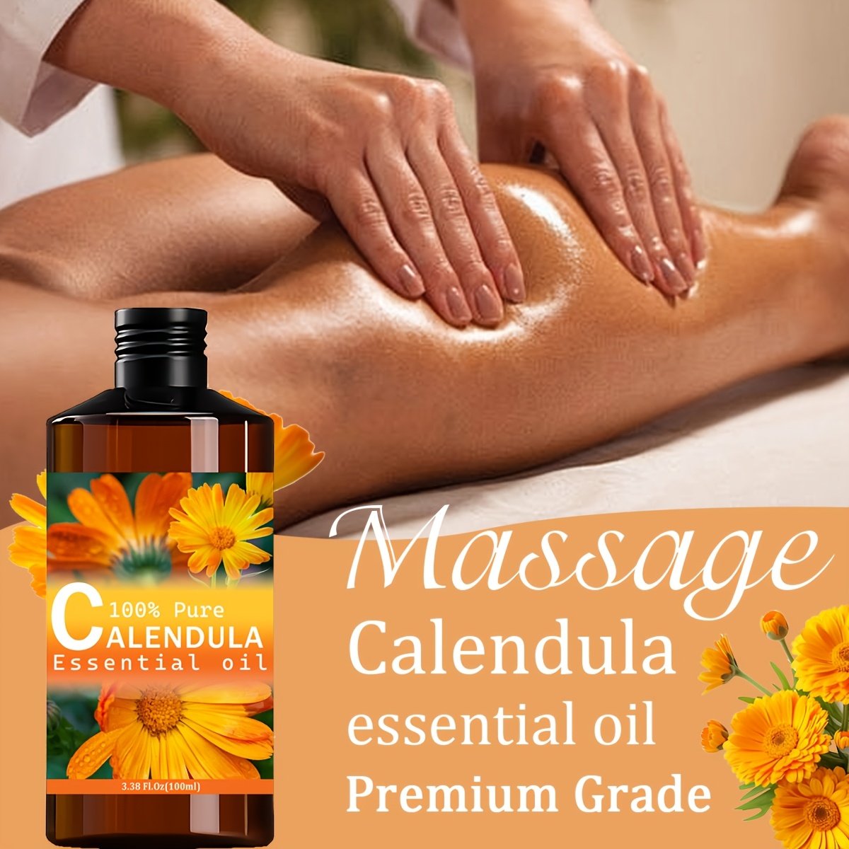 Calendula Essential Oil --100%, Premium Quality, Floral Aroma --Hydrating, Moisturizing, Nourishing Skin, Body Massage, Skin Massage --Used for Skin, Hair, Facial, Body Care --Suitable for Meditation, Bathing --100ml Body Massage Essential Oil - Image 3