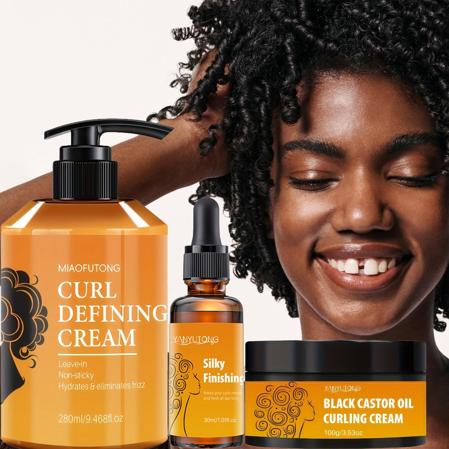 3pcs Curl Defining Cream Set, 280Ml Curl Defining Cream And 100G Curl Cream And 30Ml Hair Oil, Containing Argan Oil, Long-Lasting Anti-Frizz, Elastic And Fluffy, Moisturizing Styling Fixation, Suitable for Wavy And Curly Hair, Unisex - Image 3