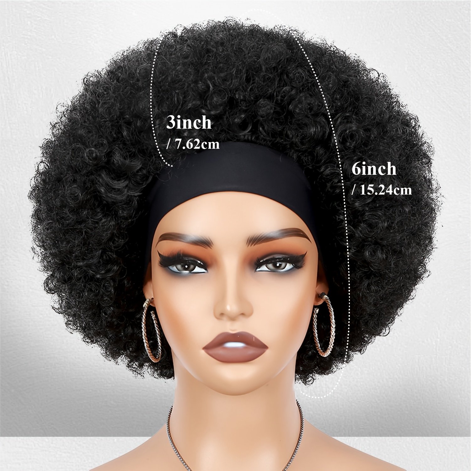 Afro Headband Wig Afro Curly Glueless Wigs Black Brown Short Afro Wig Kinky Curly Wig Headband Wigs for Women Natural Black Afro Wigs with Headbands Attached Afro Curly Headband Wigs Synthetic Afro Scarf Wigs for Womens Afro Wigs - Image 4