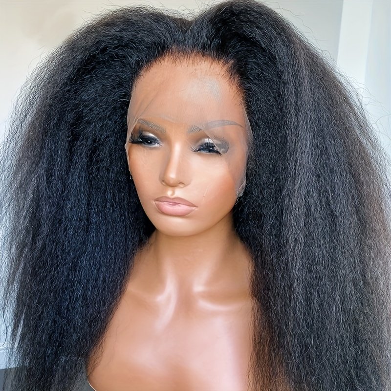 1pc Yaki Soft 180Density 76.2cm Long Black Kinky Straight 13*4*1 Lace Front Wig for Babyhair Glueless Daily Fashion Heat Resistant Preplucked - Image 4
