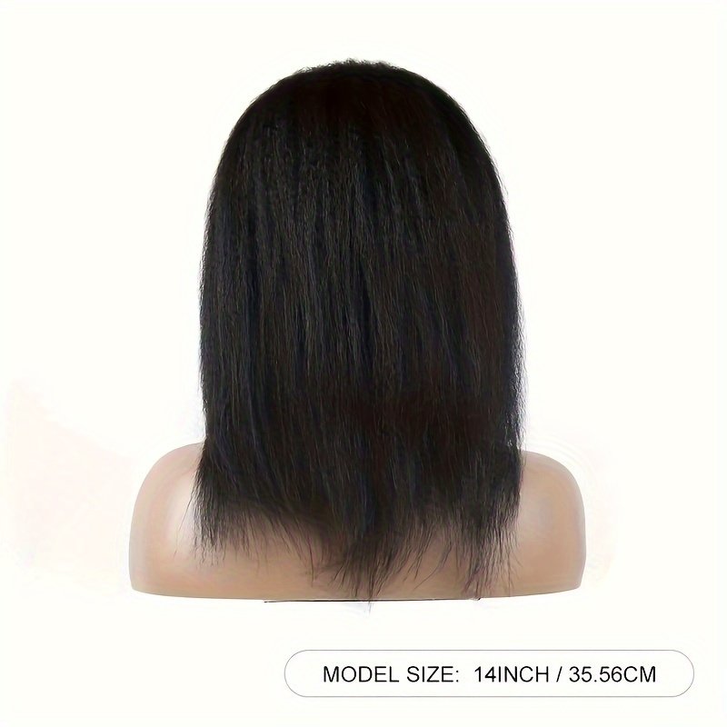Wear & Go Glueless Wigs Yaki Kinky Straight Human Hair Pre Plucked Pre Cut 4x4 Lace Closure Wigs 180% Density Kinky Straight Glueless Wigs Human Hair for Women Natural Black - Image 7