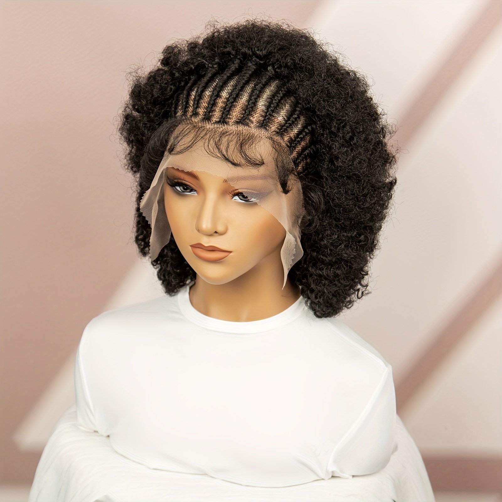 Full lace pure hand-woven front braid afro short black braid wig head cover daily wear breathable comfortable and fashionable - Image 43