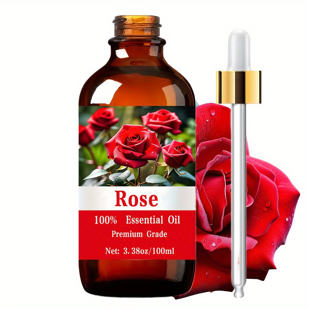 100Ml/3.38 Fl.Oz Rose Essential Oil | 100% Pure & Natural, Moisturizing, Hypoallergenic, Suitable for Skin, Hair, for Nail Care, Bathing, Indoor Deodorization, Massage, Meditation Relaxation