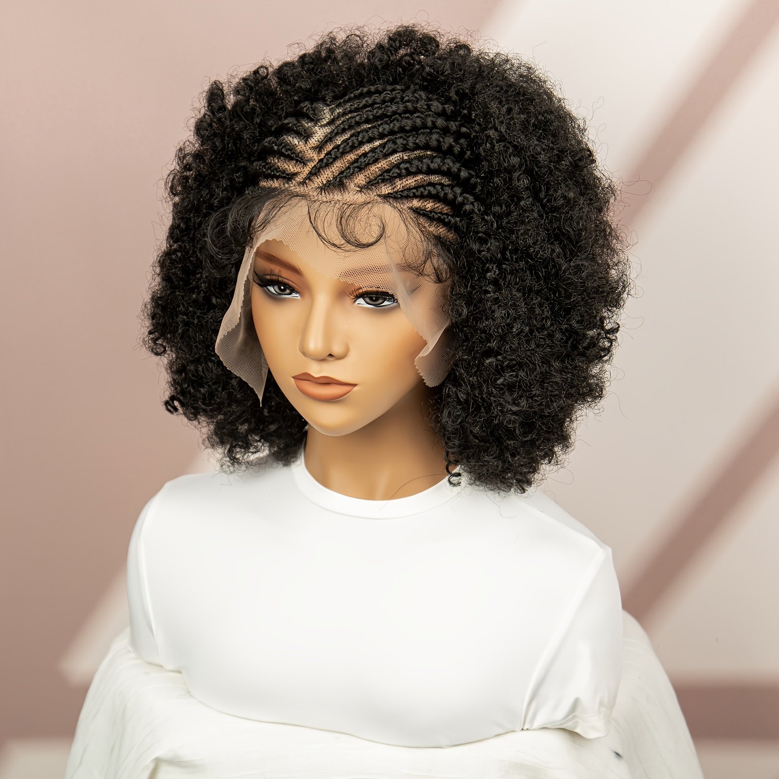Full lace pure hand-woven front braid afro short black braid wig head cover daily wear breathable comfortable and fashionable - Image 36