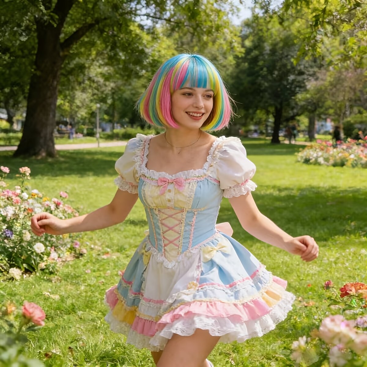 This Vibrant Bob Wig with Rainbow Colors Is Ideal for Graduation Celebrations, Photos, Themed Events, Parties, And Nightlife. Its Top Is Designed to Be Both Thin And Thick - Image 22