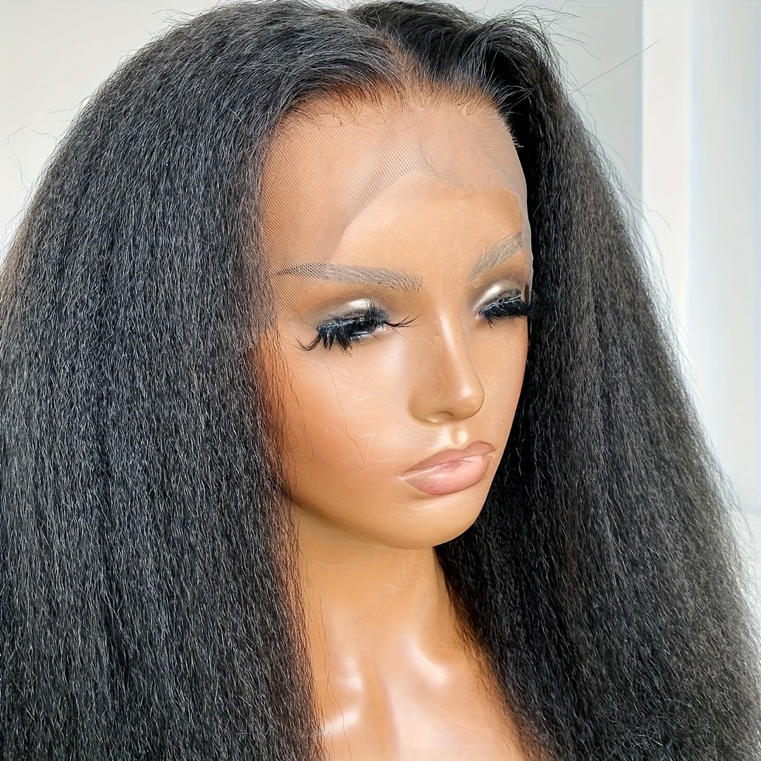 1pc Yaki Soft 180Density 76.2cm Long Black Kinky Straight 13*4*1 Lace Front Wig for Babyhair Glueless Daily Fashion Heat Resistant Preplucked - Image 5