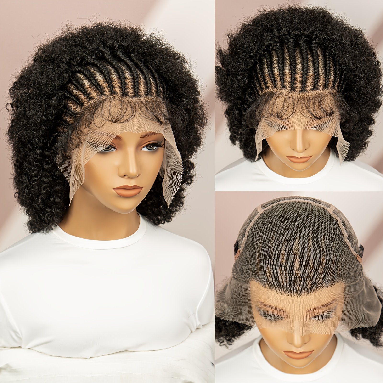Full lace pure hand-woven front braid afro short black braid wig head cover daily wear breathable comfortable and fashionable - Image 48
