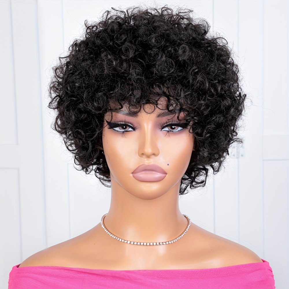 FASHION IDOL Brazilian Remy Human Hair Wig Suitable for Women & Men - Glueless Afro Kinky Curly Pixie Cut with Bangs, 130% Density Machine-Made Hairpiece, Look for Dreadlock Styles & Daily Wear (No Glue Application) - Image 53