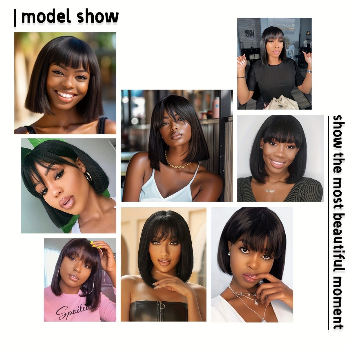 Straight Short Bob Wig with Bangs Human Hair 150% Density Glueless Straight Bob Wig Human Hair with Bangs Bob Wigs for Women No Lace Front Wigs Full Machine Made Straight Bob Wig - Image 21