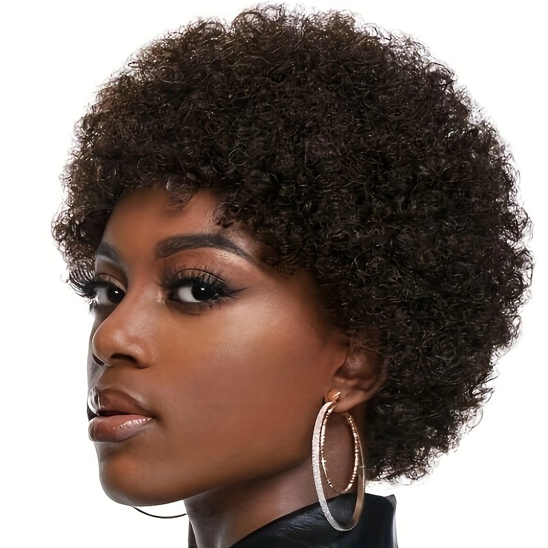 Short Afro Curly Remy Hair Wig with Bangs, Basic Afro Curly Pixie Cut Basic Style, 150% Density Human Hair, Full Machine-Made, Non-Lace Easy to Wear - Image 4