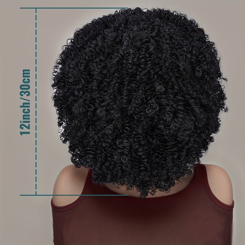 Short Afro Curly Wigs for Women Wavy Curly Wig Synthetic Heat Resistant Curly Afro Wig with Bangs Big Stretch Fluffy Curly Afro Wig 30.48 cm High-Density Soccer Fan Wig, Elastic Cap for Easter Rave Anime Music Festival Cosplay - Image 14