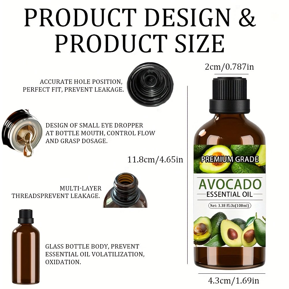 Avocado Essential Oil - Premium Grade, Fruit Extract - Moisturizing, Nourishing Skin - Used for Skin, Hair, Nail Care, Yoga, Shower, Meditation - Skin Care, Cleaning, Hair Care, Massage Essential Oil - Image 2