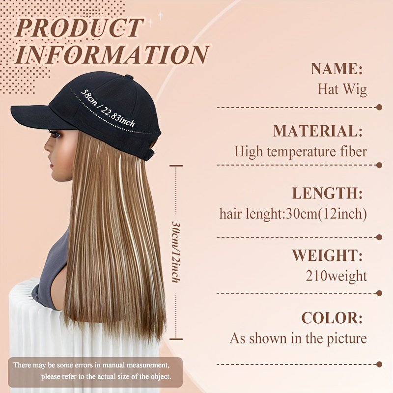 Synthetic Hat Wig with Long Straight Black Hair Baseball Cap Hair Extension Stylish Convenient All-In-One Design for Women - Image 6